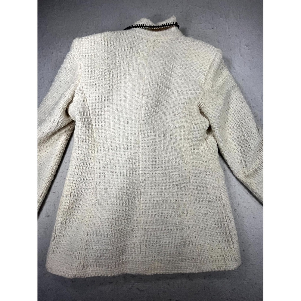 Zara Blazer Jacket Women Medium Cream Cotton Boucle Double Breasted Notch Lapel - Picture 6 of 10